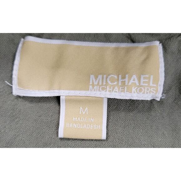 Michael Kors Jacket Crop Olive Green Collared Buttons Full Zip Pockets Size M - Picture 5 of 8